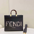 Fendi 8BH386 Sunshine Medium Tote Black Leather and elaphe shopper bag - Default Title - View 1