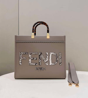 Fendi 8BH386 Sunshine Medium Tote Gray Leather and elaphe shopper bag - Default Title - View 1