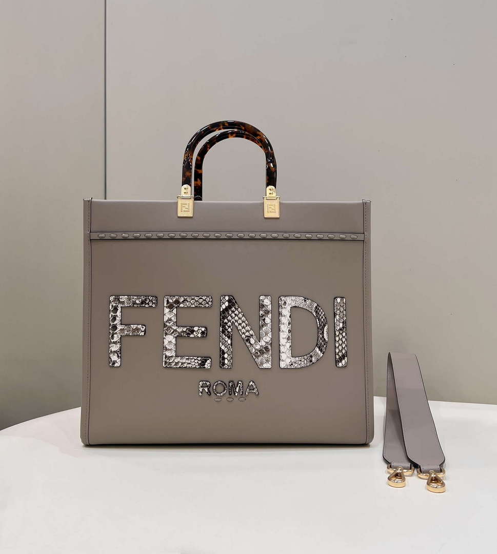 Fendi 8BH386 Sunshine Medium Tote Gray Leather and elaphe shopper bag