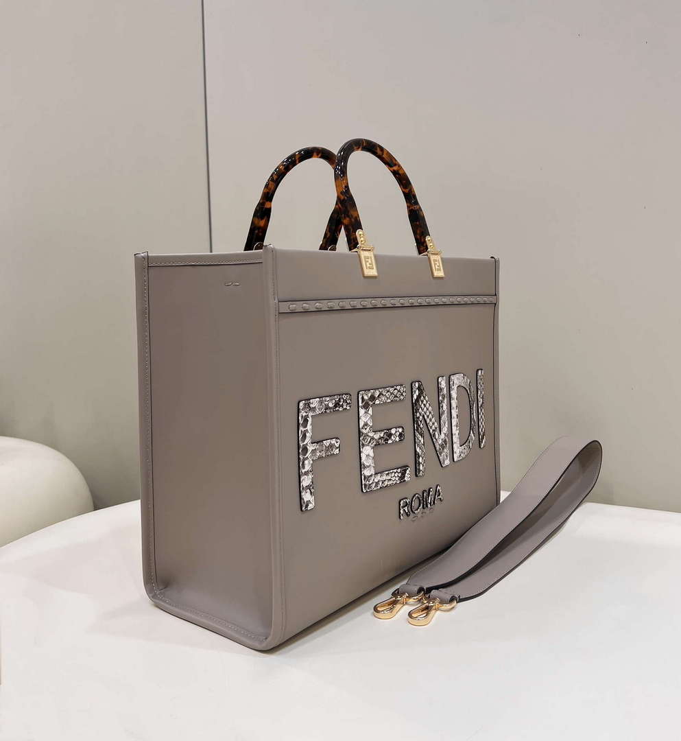 Fendi 8BH386 Sunshine Medium Tote Gray Leather and elaphe shopper bag