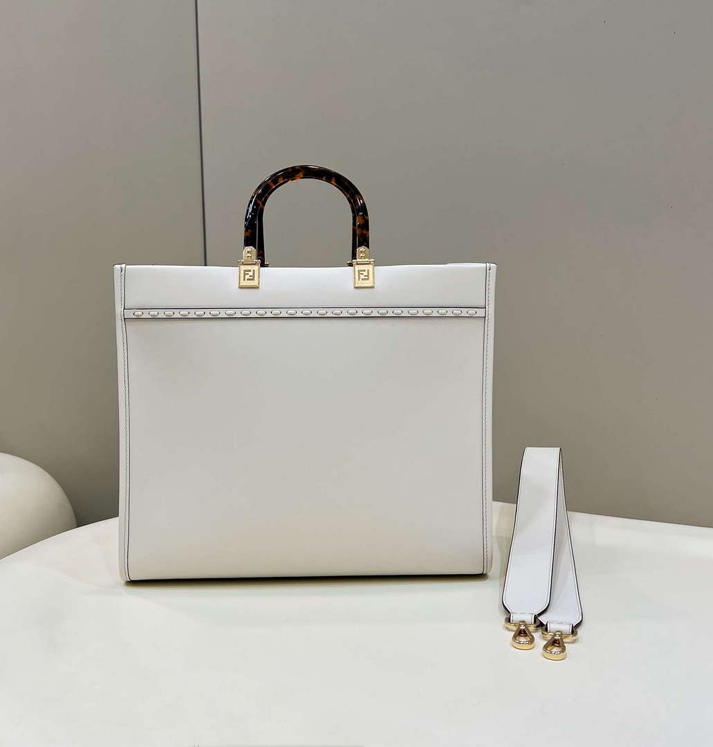 Fendi 8BH386 Sunshine Medium Tote White Leather and elaphe shopper bag