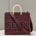 Fendi 8BH386 Sunshine Medium Wine Red leather shopper bag with contrasting threading 80015 - Default Title - View 1