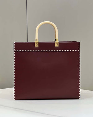 Fendi 8BH386 Sunshine Medium Wine Red leather shopper bag with contrasting threading 80015 - Default Title - View 5