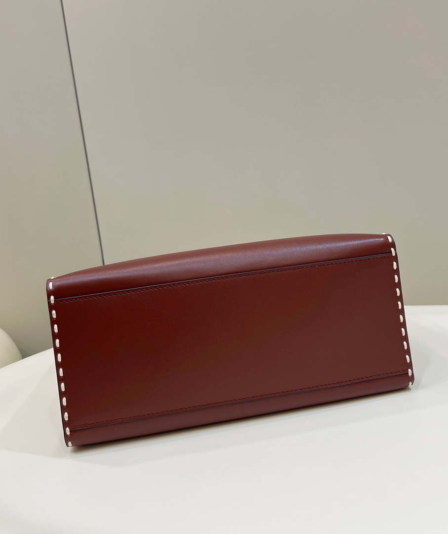 Fendi 8BH386 Sunshine Medium Wine Red leather shopper bag with contrasting threading 80015 - Default Title - View 7