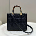 Fendi 8BH394 Fendi Sunshine Small Black leather shopper Printer FF - Default Title - View 1