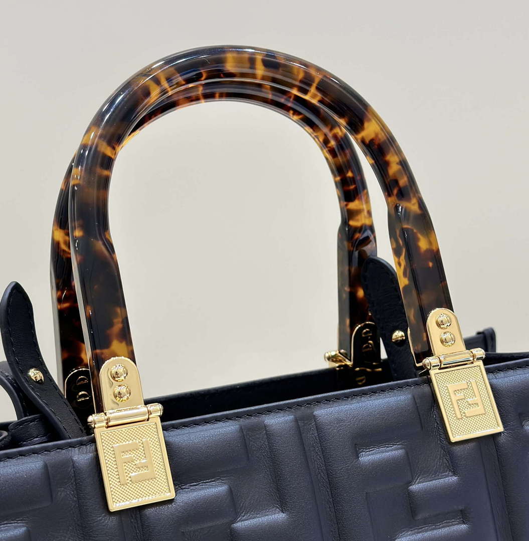 Fendi 8BH394 Fendi Sunshine Small Black leather shopper Printer FF