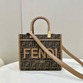 Fendi 8BH394 Fendi Sunshine Small Brown FF jacquard fabric shopper - Default Title - View 1