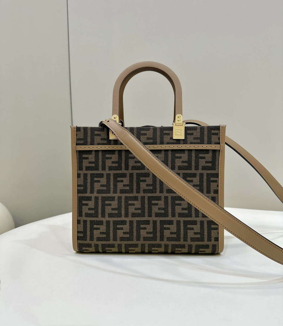 Fendi 8BH394 Fendi Sunshine Small Brown FF jacquard fabric shopper - Default Title - View 2