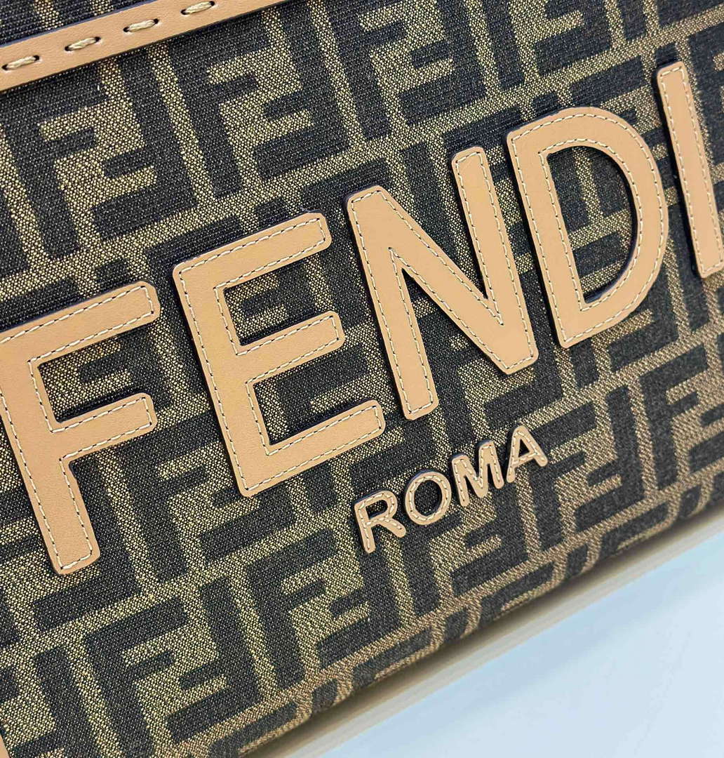 Fendi 8BH394 Fendi Sunshine Small Brown FF jacquard fabric shopper - Default Title - View 4