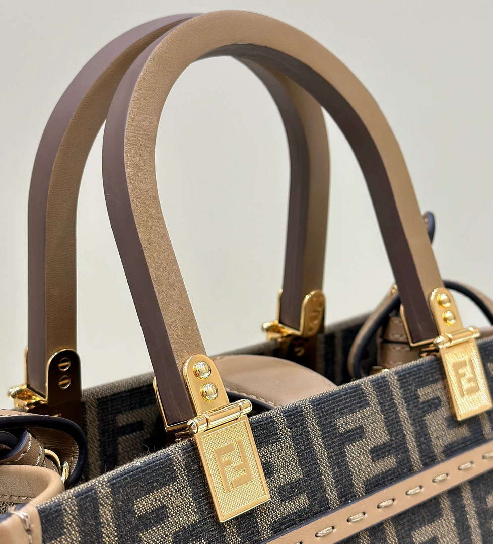 Fendi 8BH394 Fendi Sunshine Small Brown FF jacquard fabric shopper