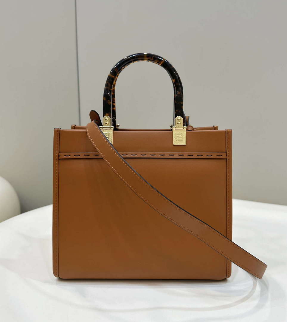Fendi 8BH394 Fendi Sunshine Small Brown leather shopper
