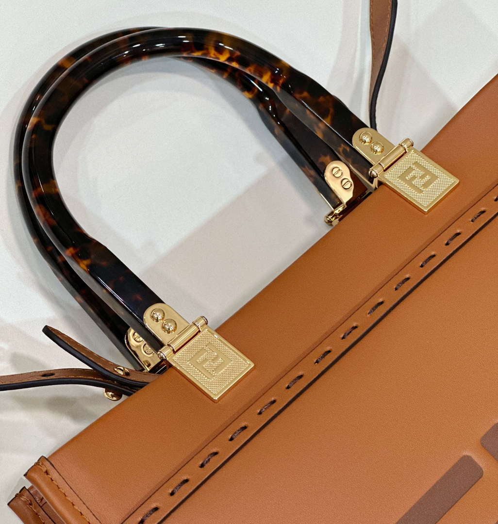 Fendi 8BH394 Fendi Sunshine Small Brown leather shopper - Default Title - View 5
