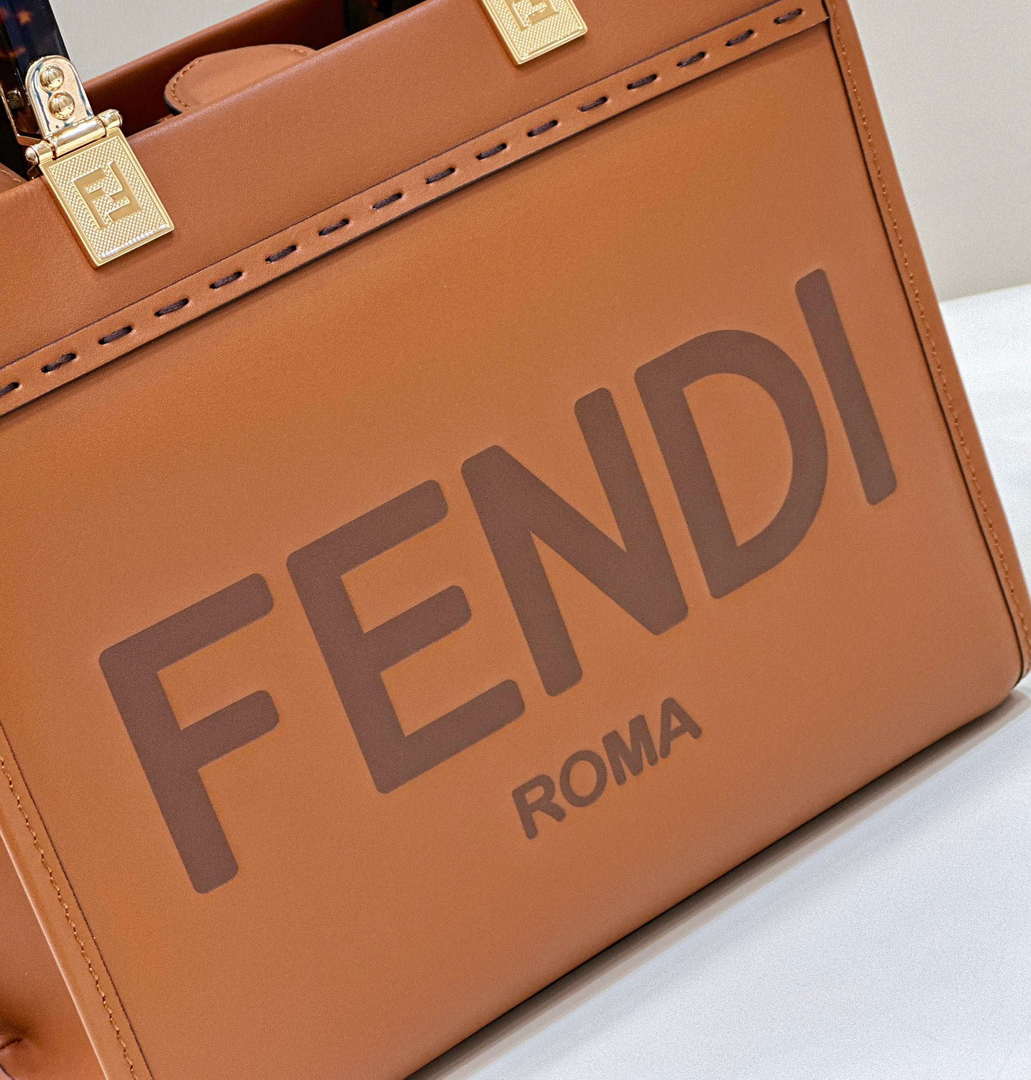 Fendi 8BH394 Fendi Sunshine Small Brown leather shopper - Default Title - View 8