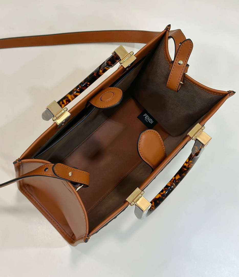 Fendi 8BH394 Fendi Sunshine Small Brown leather shopper