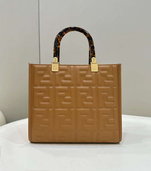 Fendi 8BH394 Fendi Sunshine Small Tan leather shopper Printer FF - Default Title - View 1