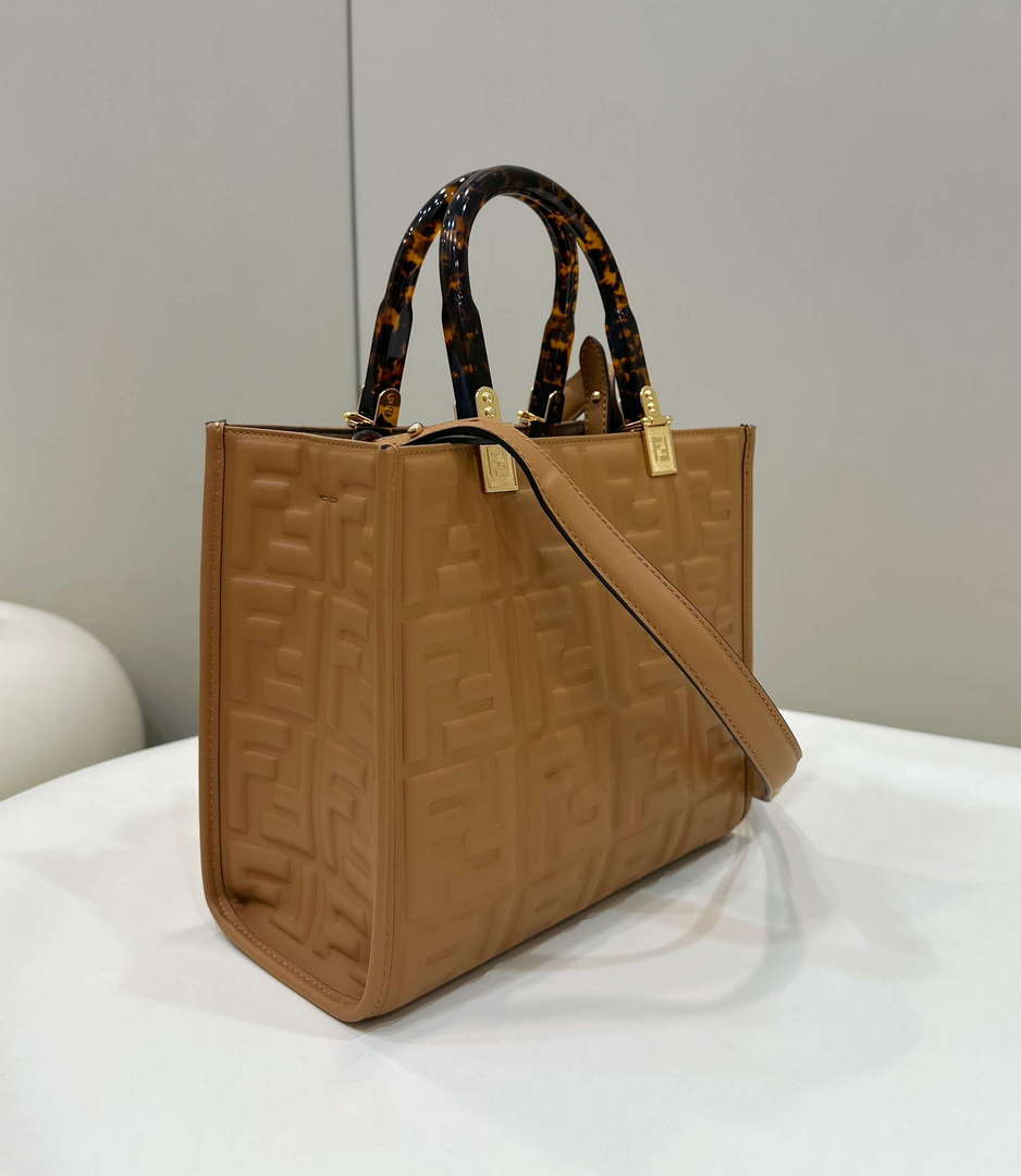 Fendi 8BH394 Fendi Sunshine Small Tan leather shopper Printer FF - Default Title - View 3