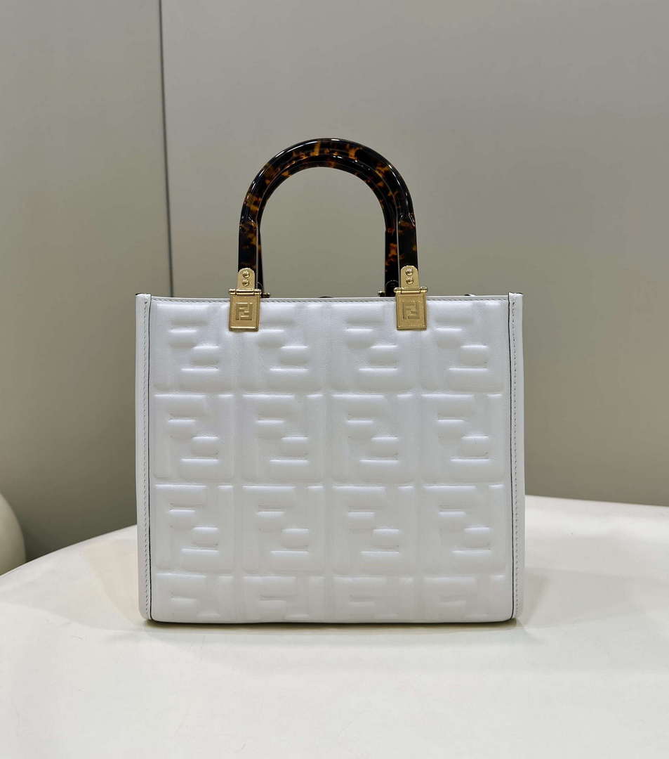 Fendi 8BH394 Fendi Sunshine Small White leather shopper Printer FF - Default Title - View 1