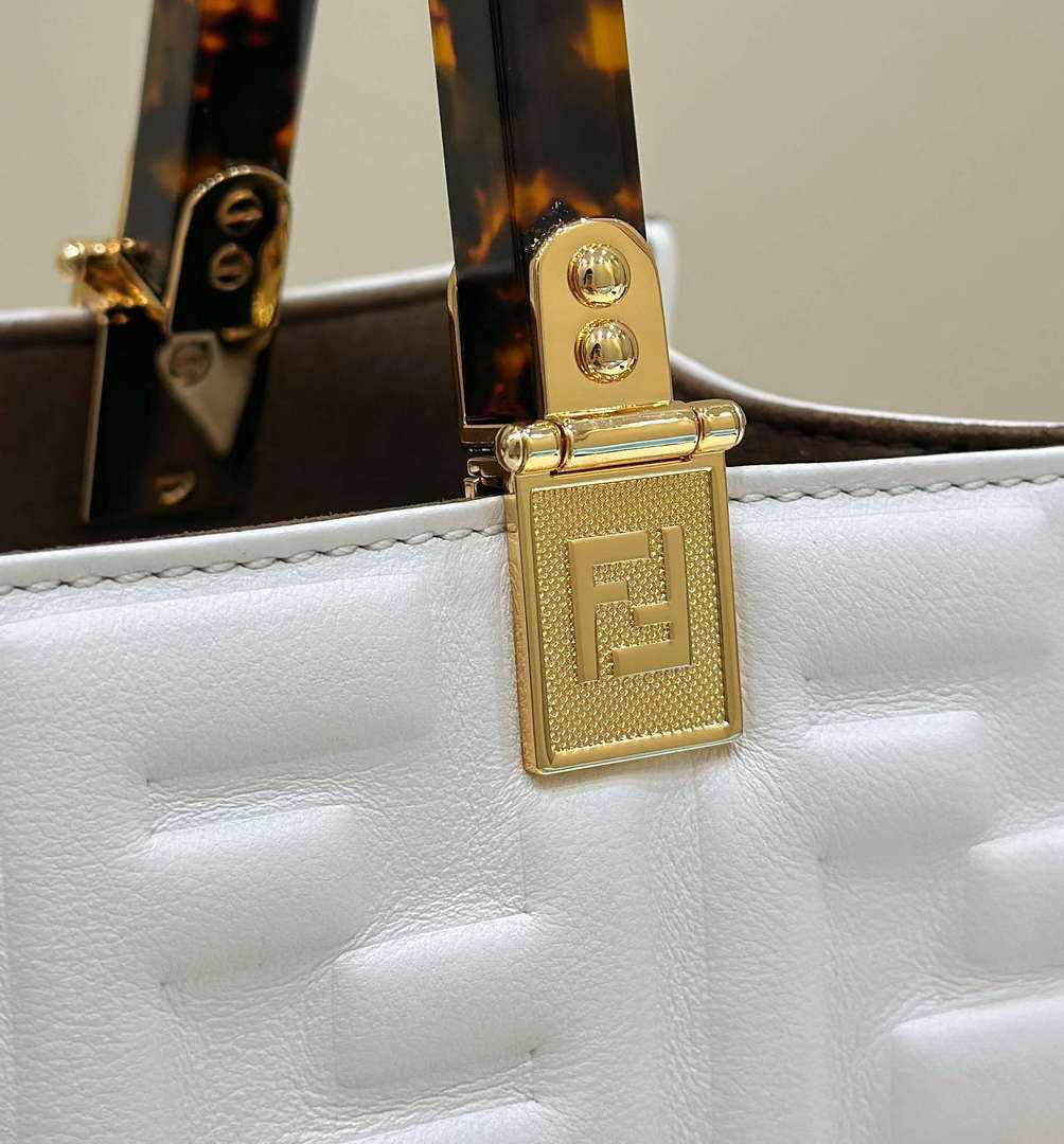Fendi 8BH394 Fendi Sunshine Small White leather shopper Printer FF - Default Title - View 4