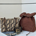 Fendi 8BH424AS3BF17A1 Small Roll Beige FF raffia crochet shopper 8659s - Default Title - View 1