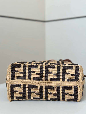 Fendi 8BH424AS3BF17A1 Small Roll Beige FF raffia crochet shopper 8659s - Default Title - View 4