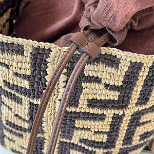 Fendi 8BH424AS3BF17A1 Small Roll Beige FF raffia crochet shopper 8659s - Default Title - View 6