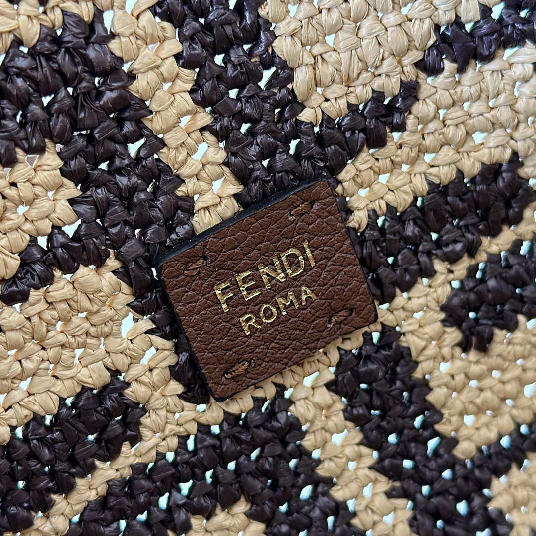 Fendi 8BH424AS3BF17A1 Small Roll Beige FF raffia crochet shopper 8659s - Default Title - View 7