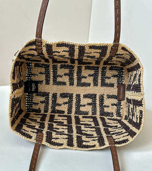 Fendi 8BH424AS3BF17A1 Small Roll Beige FF raffia crochet shopper 8659s - Default Title - View 9