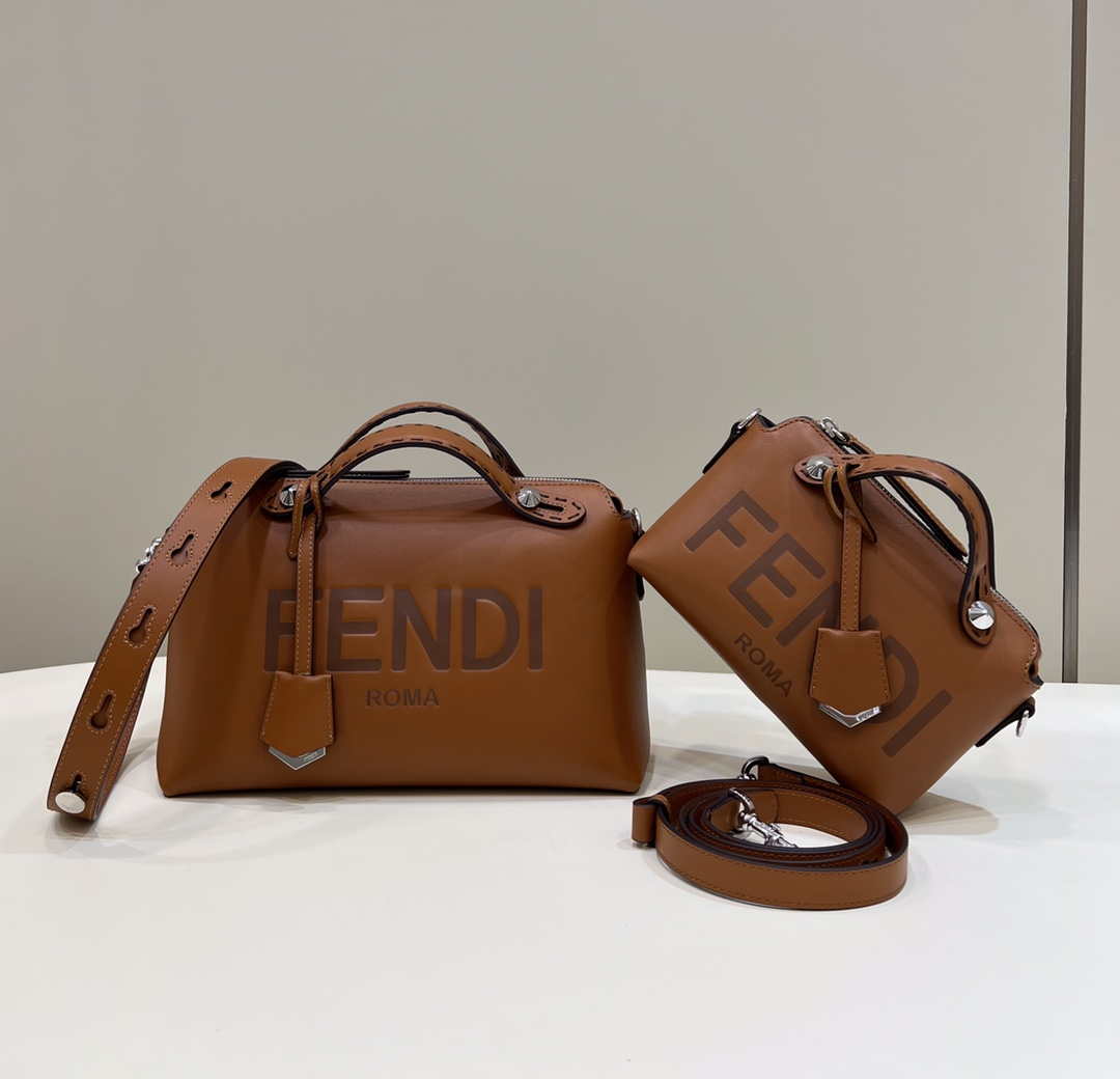 Fendi 8BL145 By The Way Mini Brown leather small Boston bag - Default Title - View 1