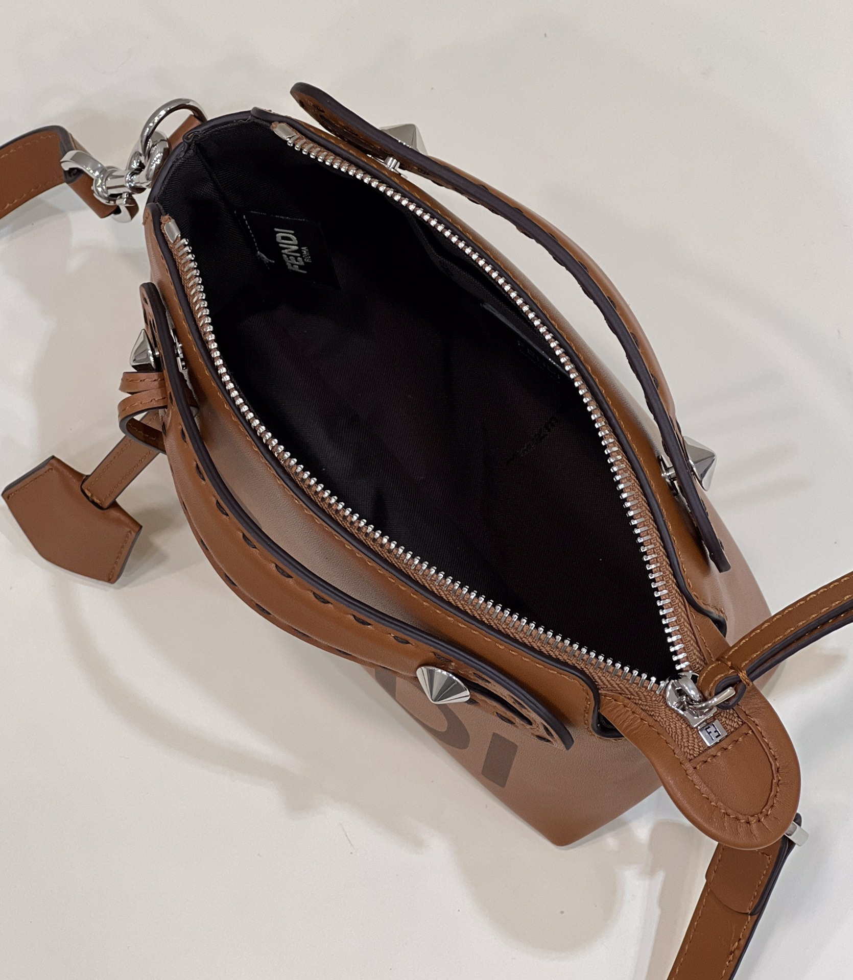 Fendi 8BL145 By The Way Mini Brown leather small Boston bag - Default Title - View 9