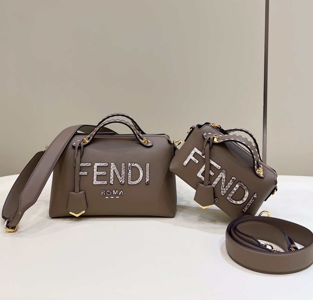 Fendi 8BL145 By The Way Mini Gray leather small Boston bag - Default Title - View 1