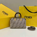 Fendi 8BL145 By The Way Mini  Midi Dove gray FF tapestry fabric bag small Boston bag - Default Title - View 1