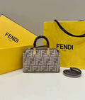 Fendi 8BL145 By The Way Mini  Midi Dove gray FF tapestry fabric bag small Boston bag