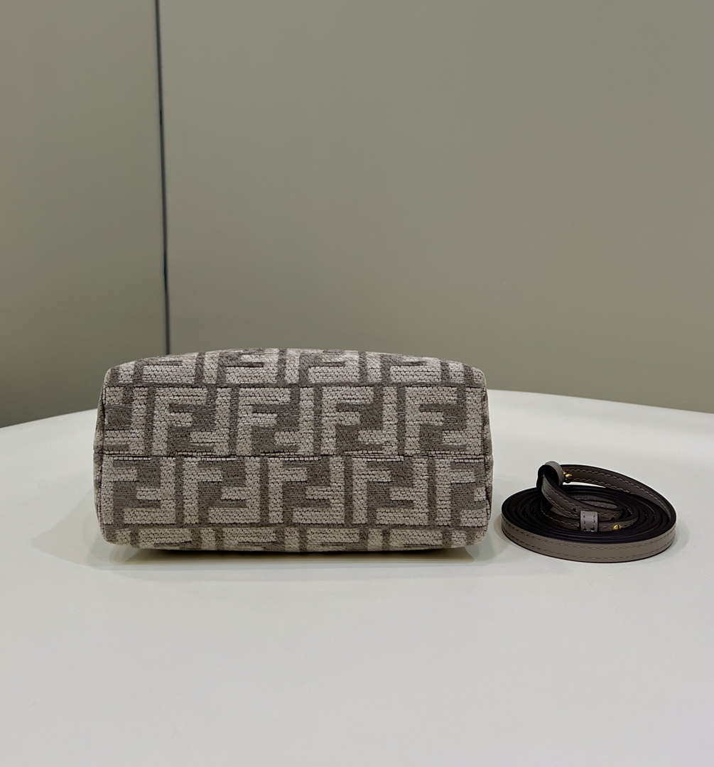 Fendi 8BL145 By The Way Mini  Midi Dove gray FF tapestry fabric bag small Boston bag