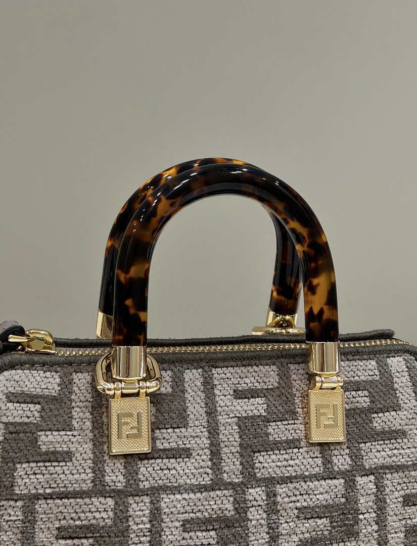 Fendi 8BL145 By The Way Mini  Midi Dove gray FF tapestry fabric bag small Boston bag