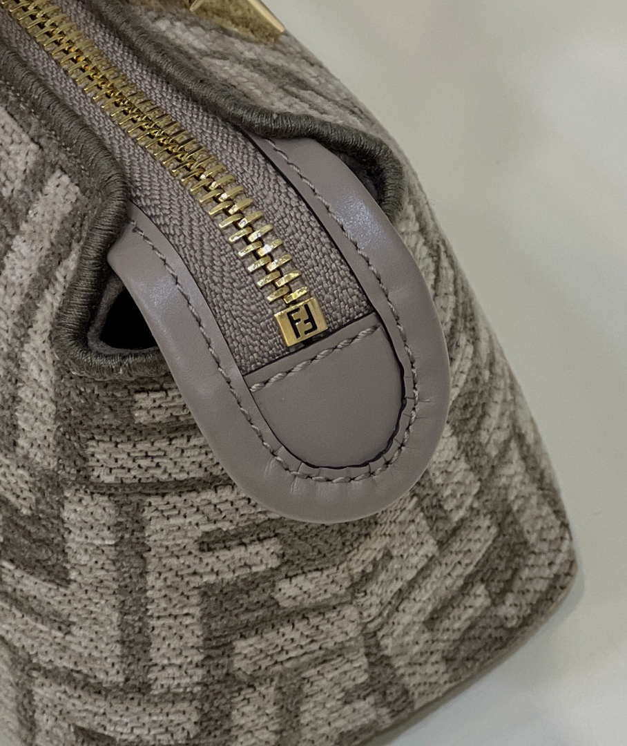 Fendi 8BL145 By The Way Mini  Midi Dove gray FF tapestry fabric bag small Boston bag