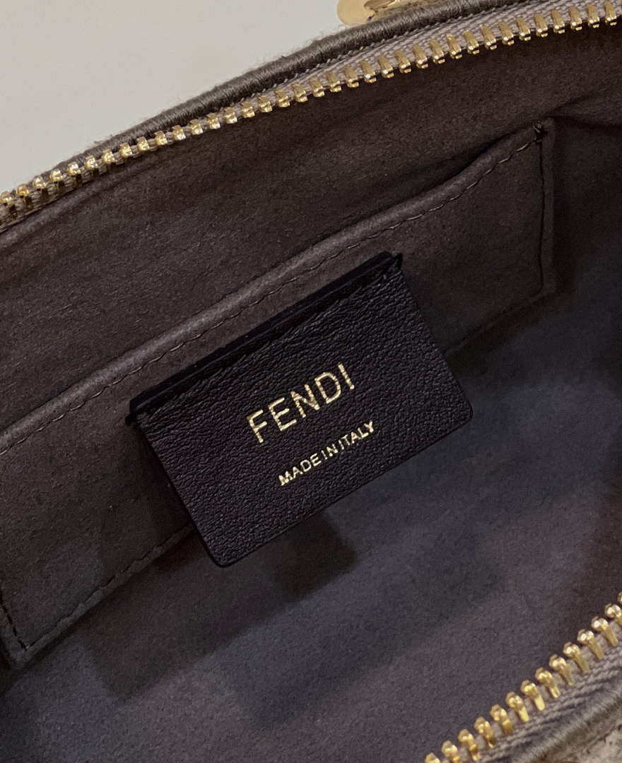 Fendi 8BL145 By The Way Mini  Midi Dove gray FF tapestry fabric bag small Boston bag