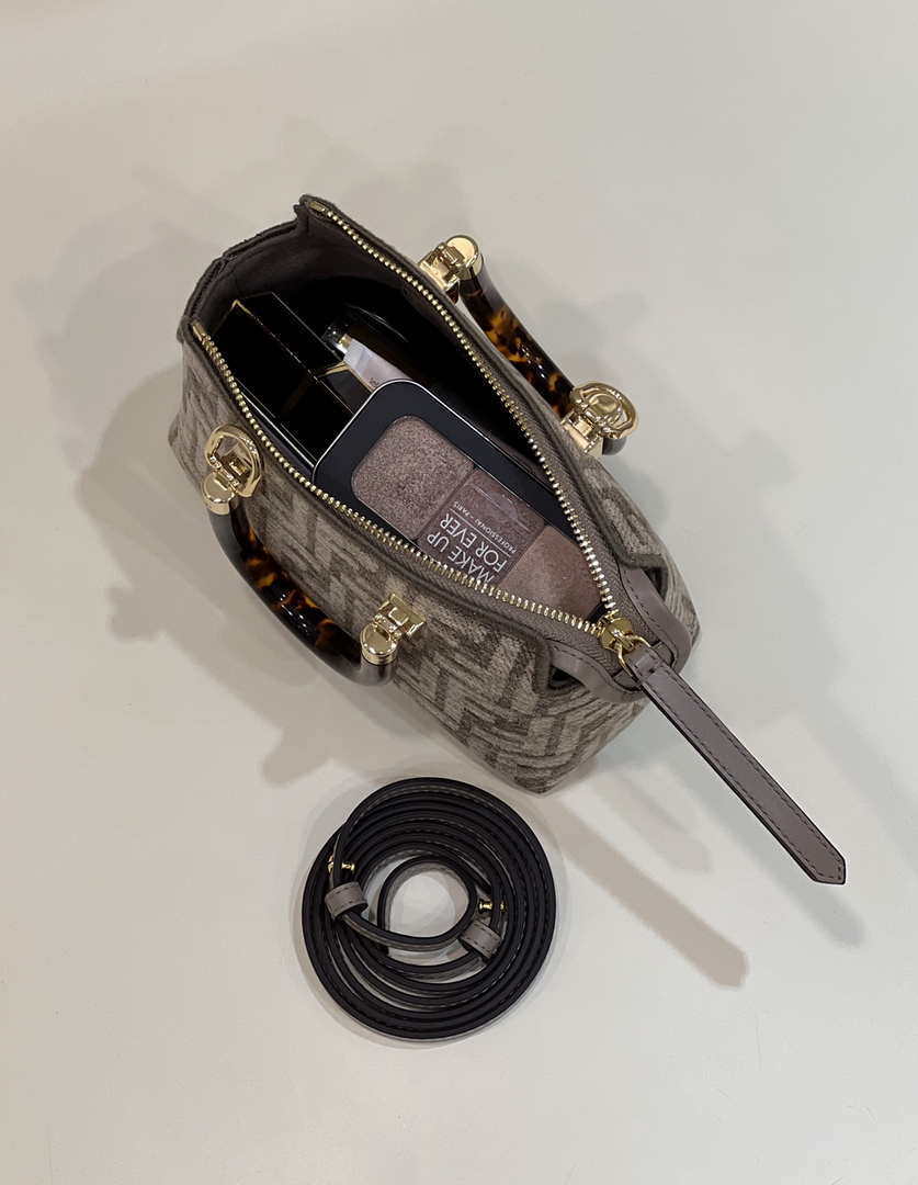 Fendi 8BL145 By The Way Mini  Midi Dove gray FF tapestry fabric bag small Boston bag