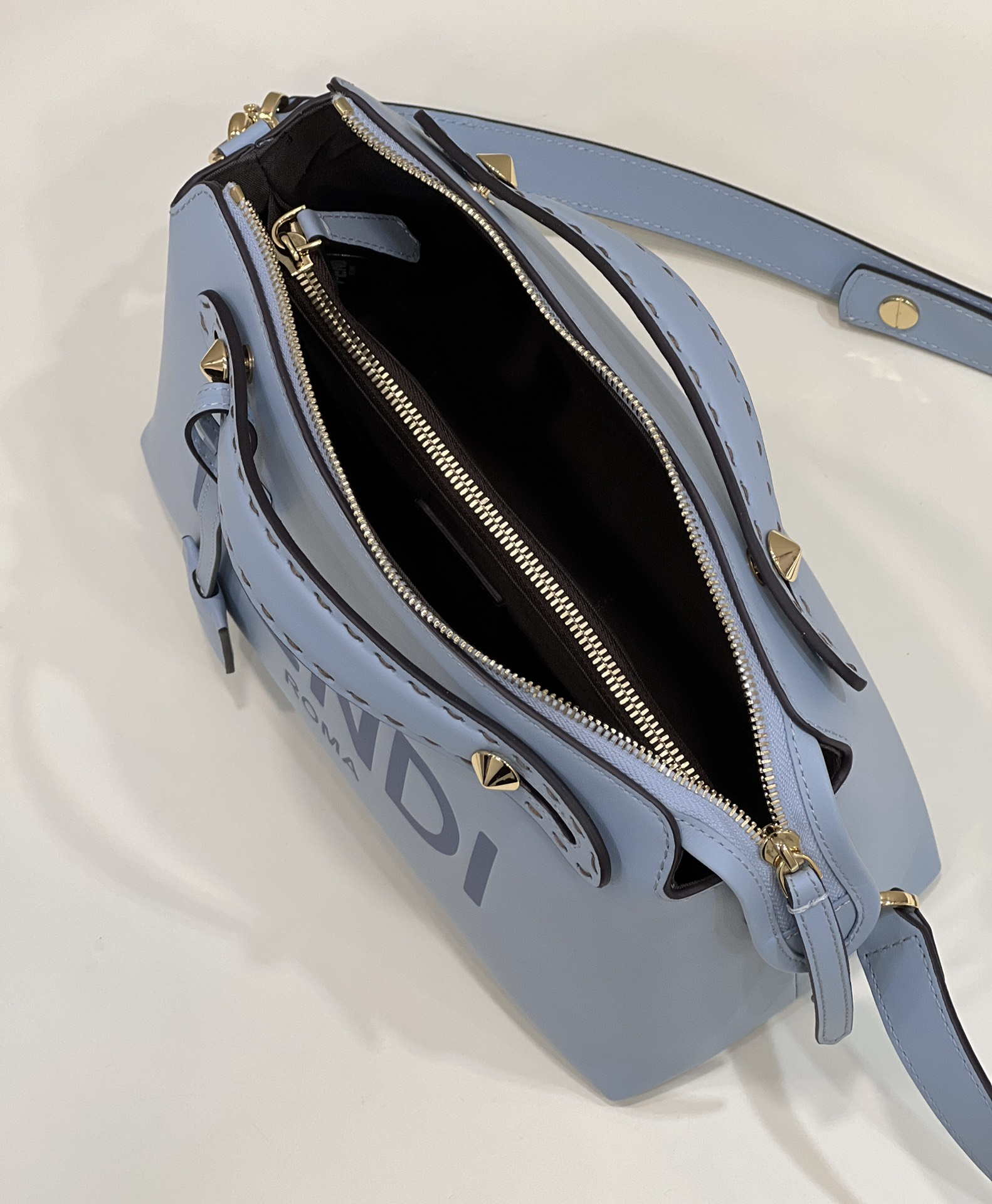 Fendi 8BL146 By The Way Medium Ligth Blue leather Boston bag