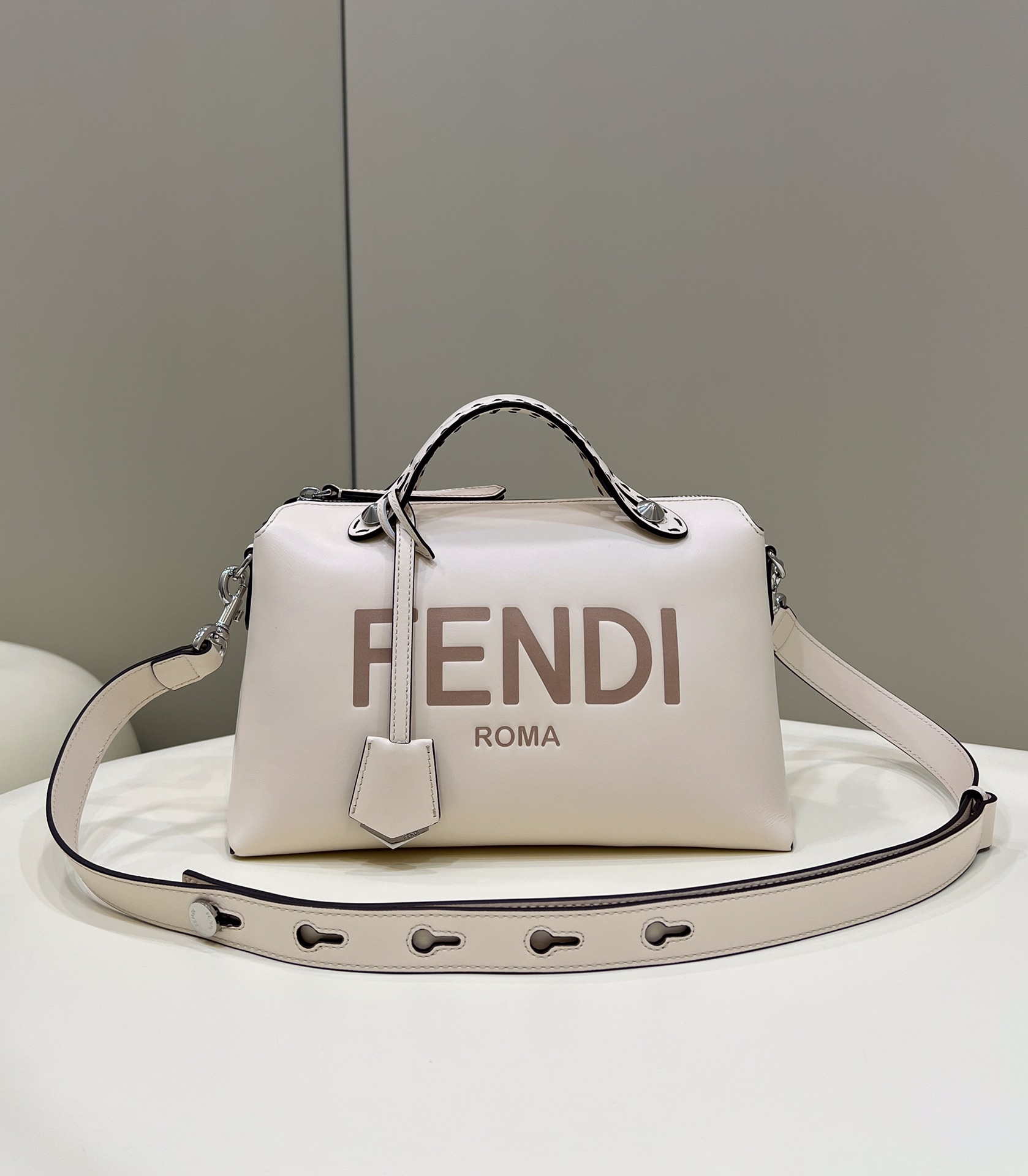 Fendi 8BL146 By The Way Medium White leather Boston bag - Default Title - View 1