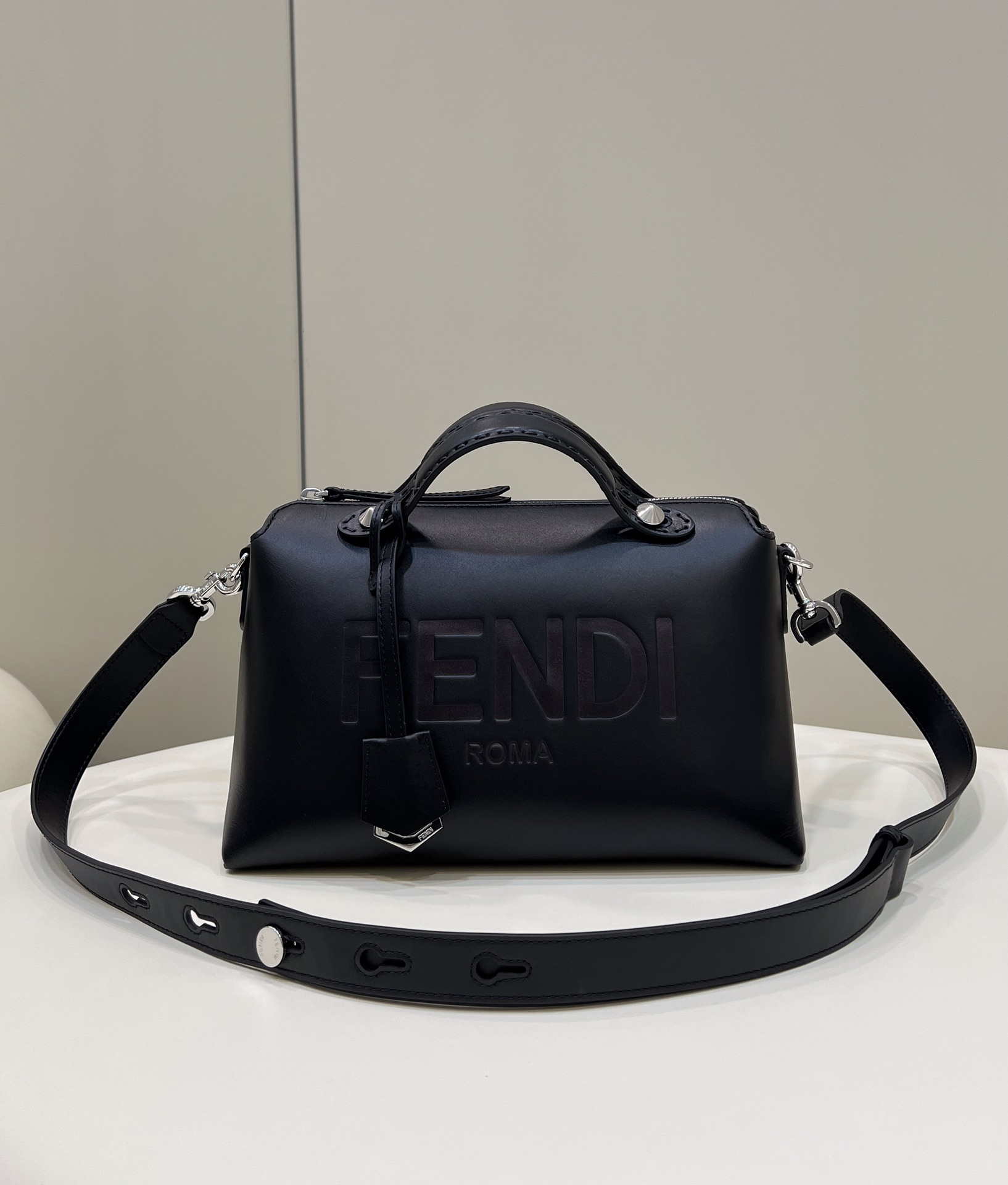 Fendi 8BL146 By The Way Medium Black leather Boston bag - Default Title - View 1