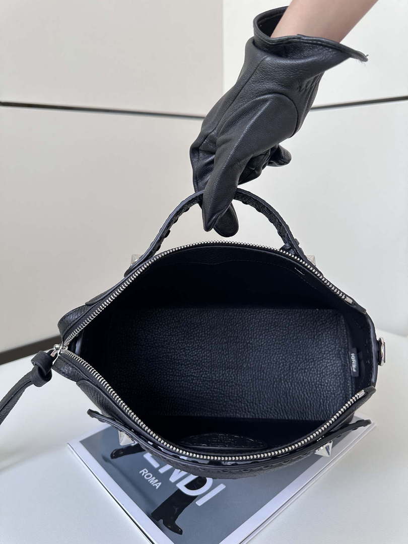Fendi 8BL155 By The Way Selleria Medium Black Selleria bag with 192 hand-sewn stitches 8668