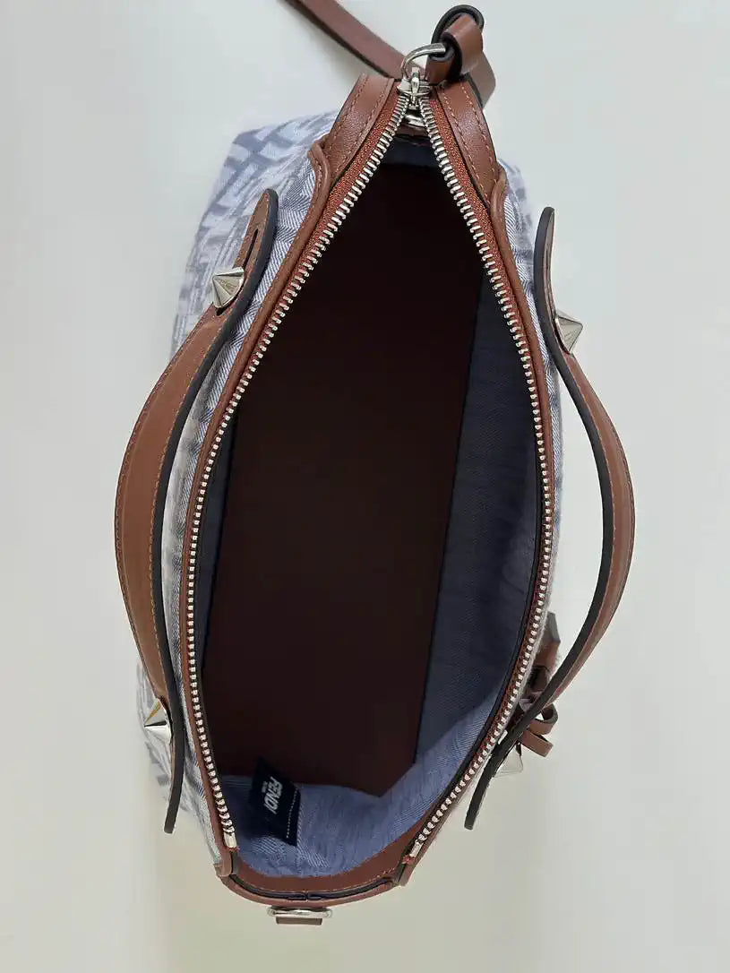 Fendi 8BL155 By The Way Soft Medium Blue denim-effect FF jacquard bag 8665BL