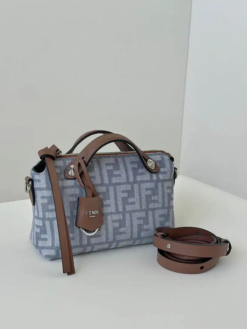 Fendi 8BS098 By The Way Soft Mini Blue denim-effect FF jacquard bag 8665Bs