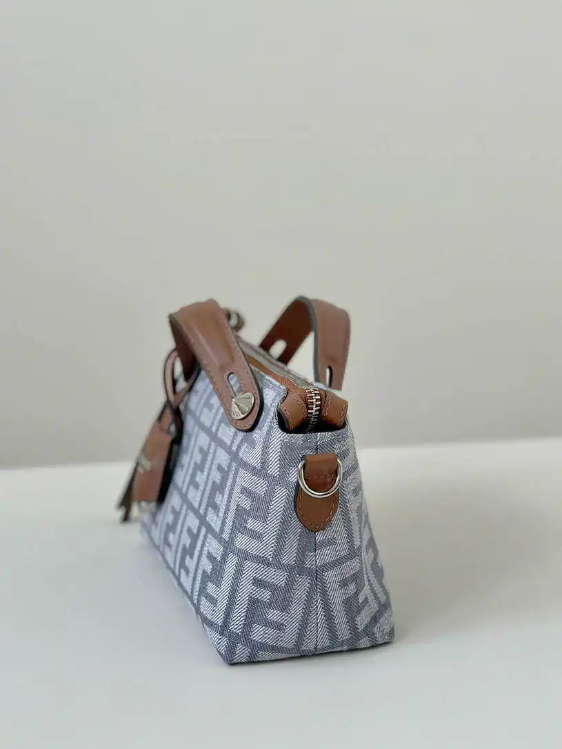 Fendi 8BS098 By The Way Soft Mini Blue denim-effect FF jacquard bag 8665Bs