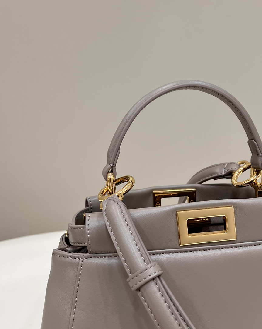 Fendi 8BN244 Peekaboo Iconic Mimi Gray Leather 8315 Bag