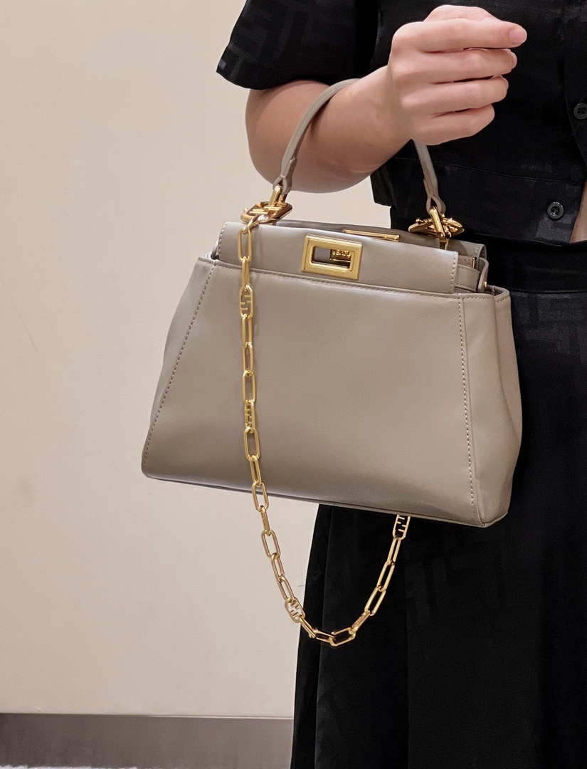 Fendi 8BN244 Peekaboo Iconic Mimi Gray Leather 8315 Bag
