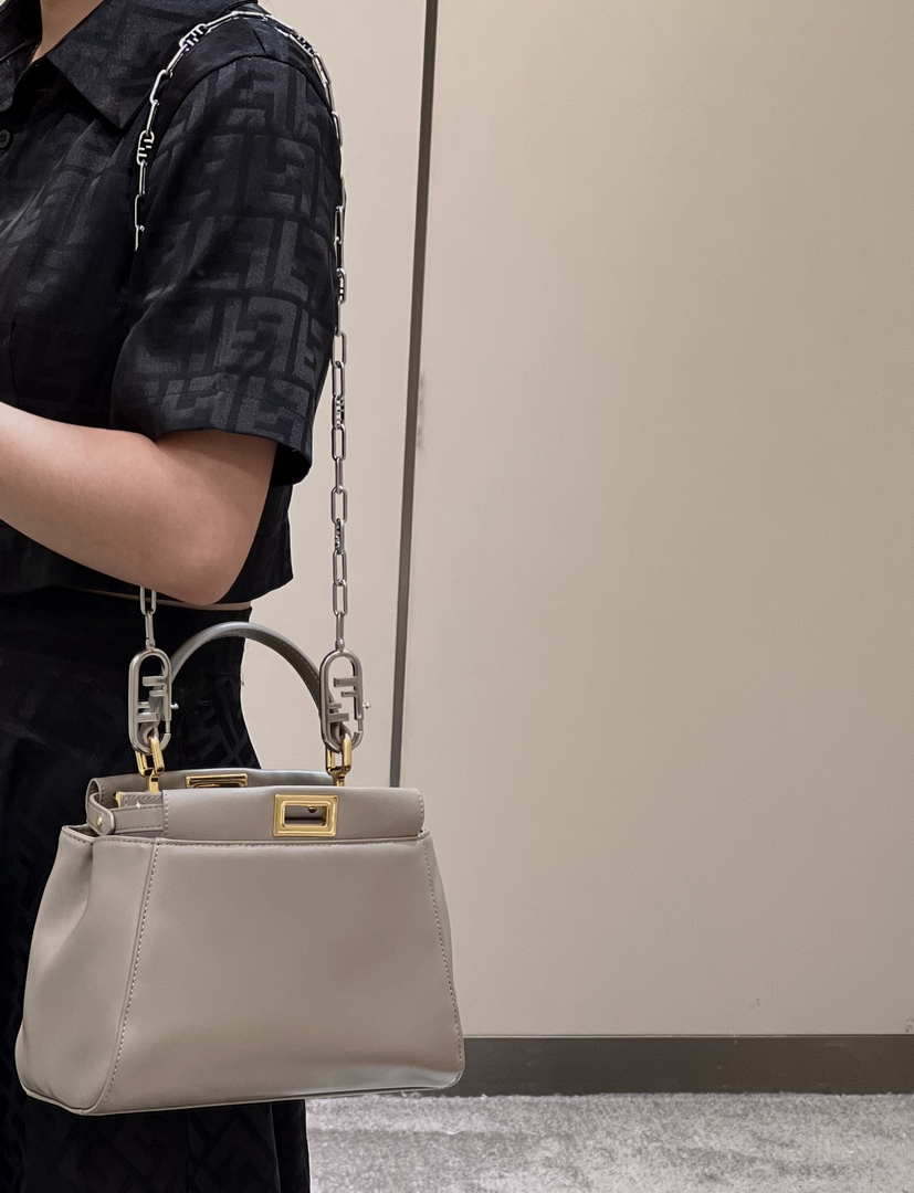 Fendi 8BN244 Peekaboo Iconic Mimi Gray Leather 8315 Bag