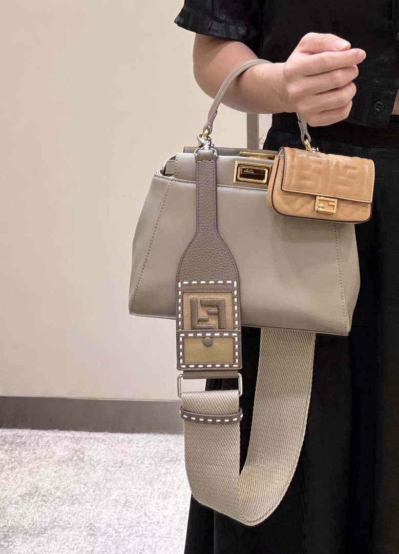 Fendi 8BN244 Peekaboo Iconic Mimi Gray Leather 8315 Bag