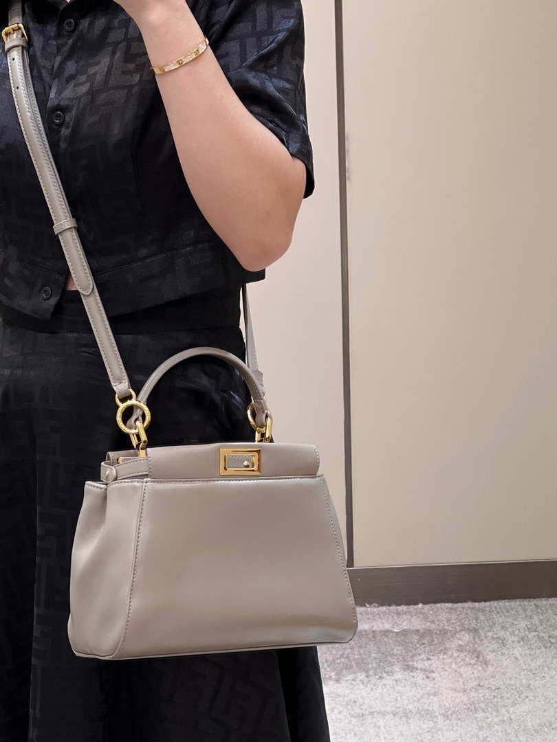 Fendi 8BN244 Peekaboo Iconic Mimi Gray Leather 8315 Bag