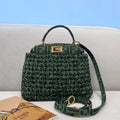 Fendi 8BN244 Peekaboo Iconic Mini Jacquard Fabric Interlace Bag 2126AS Green - luxibagsmall